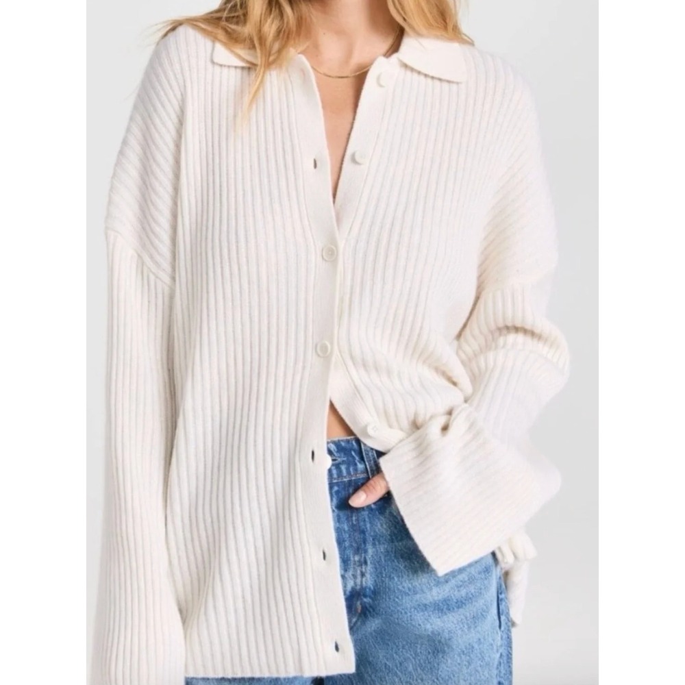 Reformation Womens Fantino Cashmere Ribbed Button-Down Cardigan Size M Ivory